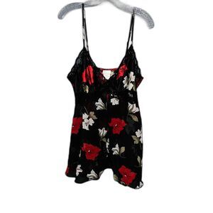 Y2K Floral Satin and Lace Sheer Split Front Slip Camisole Top